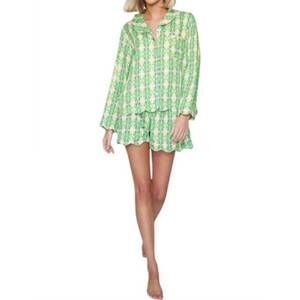 NEW BROOKS AVENUE scalloped pajama short set in flora green